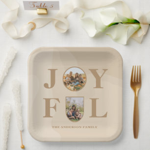 Joyful   Modern Minimalist Beige Arch Two Photo  Paper Plates