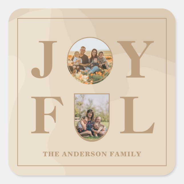Joyful | Modern Minimalist Beige Arch Two Photo  Square Sticker (Front)
