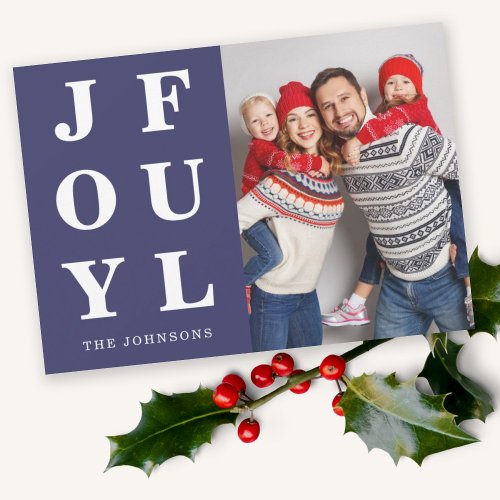 Joyful Modern Navy Blue Photo Christmas Holiday Card