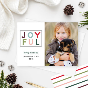 Joyful Modern Rainbow Lettering Photo Holiday Card