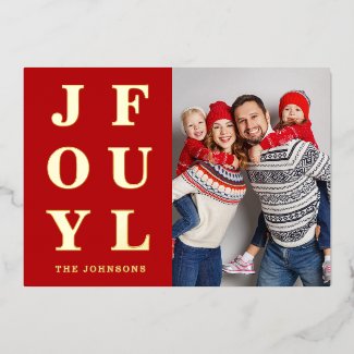 Joyful Modern Red Photo Christmas Gold