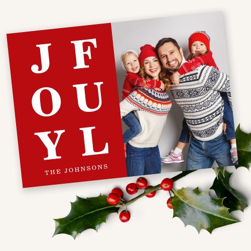 Joyful Modern Red Photo Christmas  Holiday Card