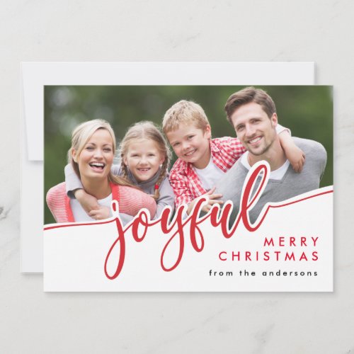 JOYFUL Modern Red White Merry Christmas Photo Holiday Card