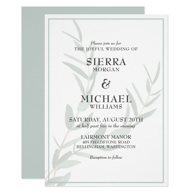 Joyful Modern Sage Green Botanical Wedding Invitation