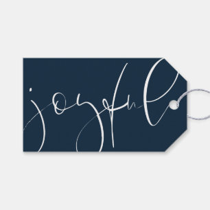 Joyful modern script navy Christmas Gift Tags
