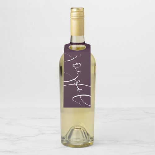 Joyful modern script purple holiday bottle hanger tag