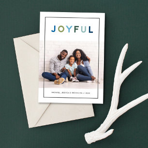 JOYFUL Modern Stripe Frame Photo Holiday Card