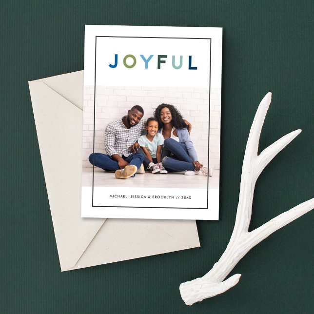 JOYFUL Modern Stripe Frame Photo Holiday Card (Creator Uploaded)