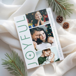 Joyful Modern Three Photo Christmas Letterpress Photo Cards