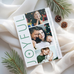 Joyful Modern Three Photo Christmas Letterpress Photo Cards