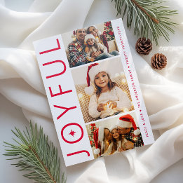 Joyful Modern Three Photo Christmas Letterpress Photo Cards