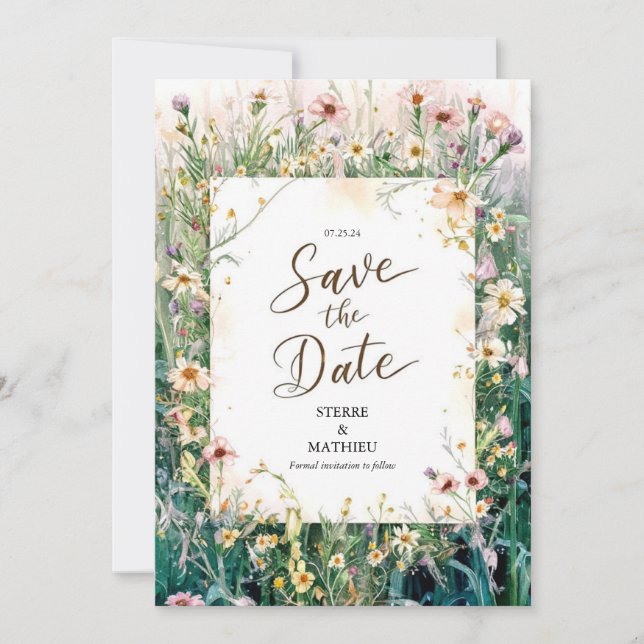 Joyful Modern Wildflower Wedding Save The Date (Front)