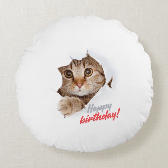 "Joyful Moments! Happy Birthday Throw Pillow" Round Pillow (Front)