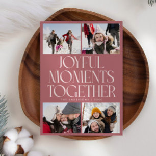 Joyful Moments Together Pink Multi Photo Holiday Card
