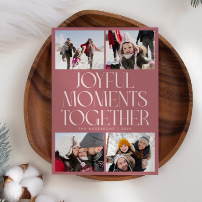 Joyful Moments Together Pink Multi Photo Holiday Card (Creator Uploaded)