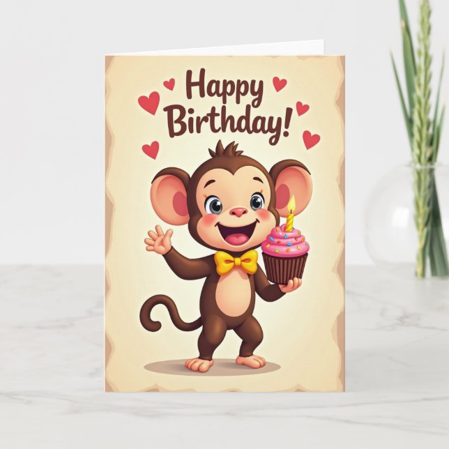 Joyful Monkey Birthday Card (Front)