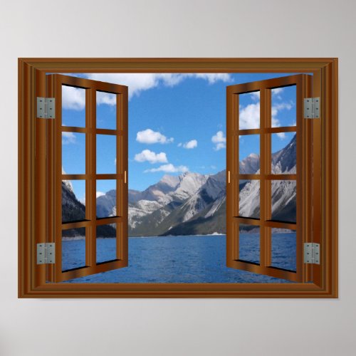 Joyful Mountain Lake Window Frame Poster