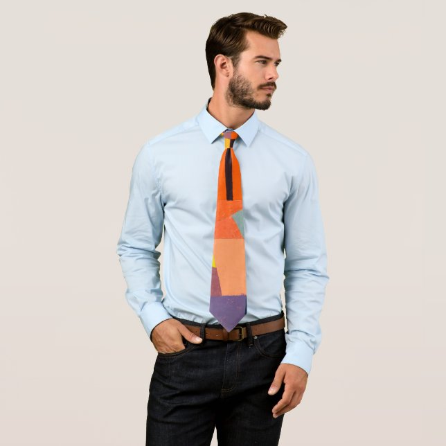 Joyful Mountain Landscape, Paul Klee Abstract Art Neck Tie (In Situ)