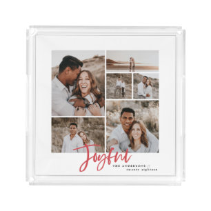 Joyful multi photo christmas holiday acrylic tray