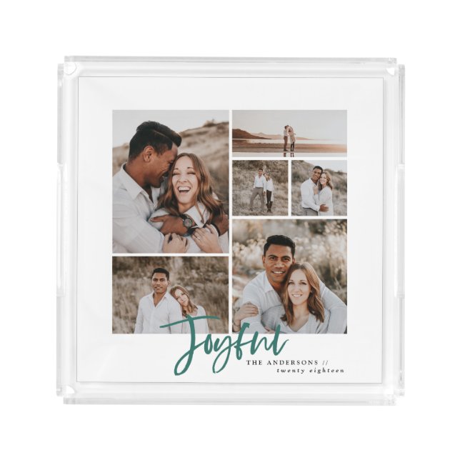 Joyful multi photo christmas holiday acrylic tray (Front)