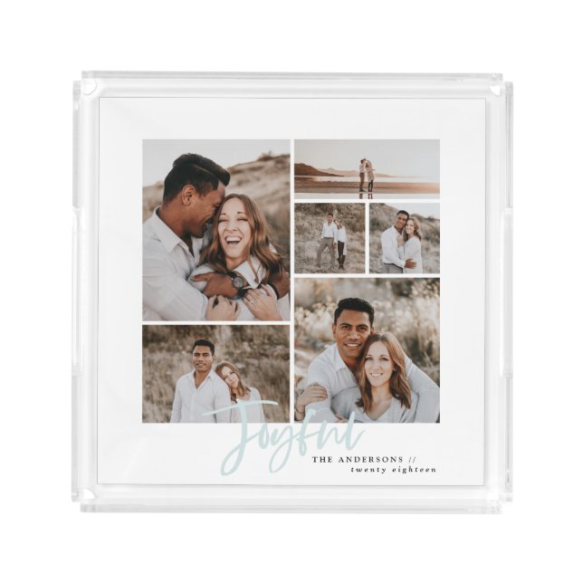 Joyful multi photo christmas holiday acrylic tray (Front)