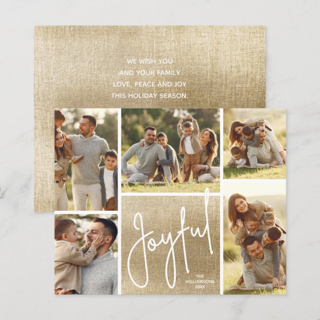 JOYFUL Multi Photo Gold Budget Holiday Cards (Front/Back)