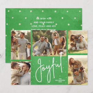JOYFUL Multi Photo Green Christmas Holiday Card
