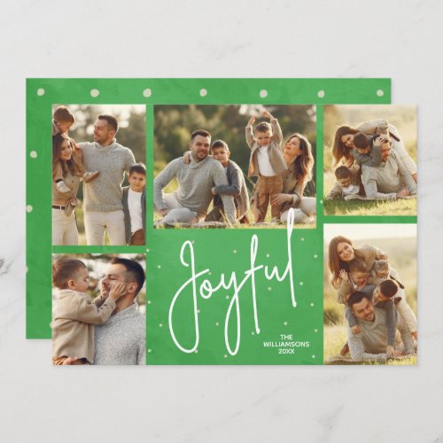 JOYFUL Multi Photo Green Christmas Holiday Card