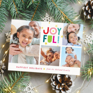 JOYFUL MULTI PHOTO modern bold colorful typography Holiday Card