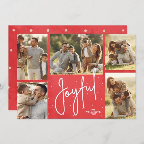 JOYFUL Multi Photo Red Christmas Holiday Card
