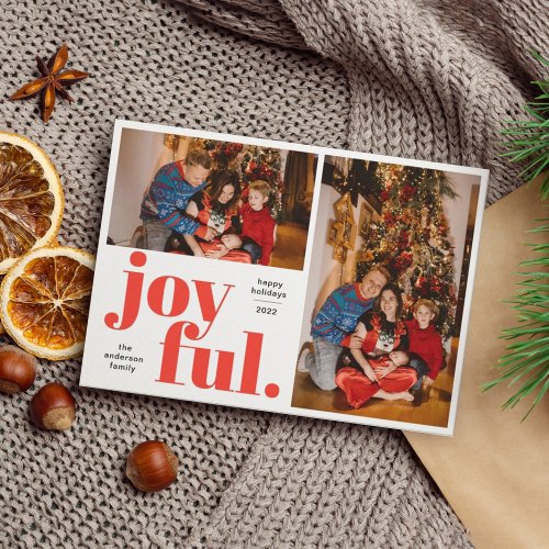 Joyful Multi Photo Red Holiday Card