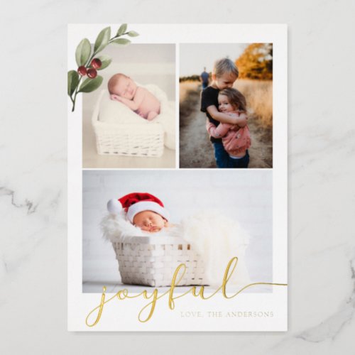 Joyful Multiple Photo Foil Holiday Card