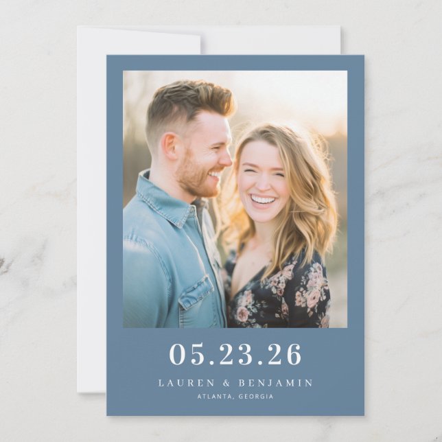 Joyful Navy Candid Photo Save The Date (Front)