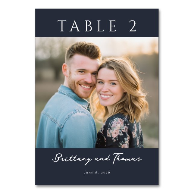 Joyful Navy Classic Photo Table Number (Front)