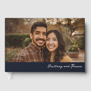 Joyful Navy Contemporary Photo Guest Book