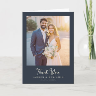 Joyful Navy Formal Photo Letterpress Thank You Card