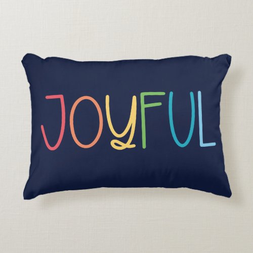 Joyful Navy Multi Color Bright Rainbow Christmas Accent Pillow