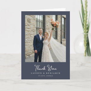 Joyful Navy Wedding Photo Thank You Card