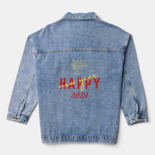 Joyful New Year 2024 Typography with Fireworks Denim Jacket