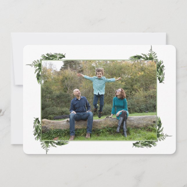 Joyful New Year Green Foliage Holiday Card (Front)