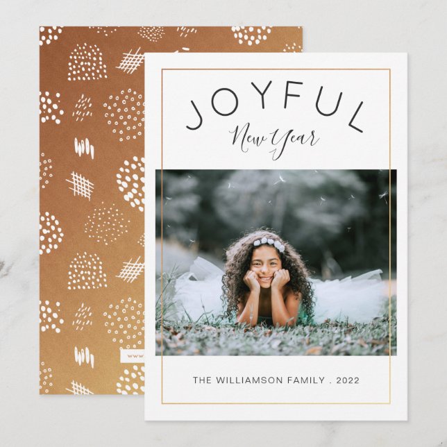 Joyful New Year Photo Card | Gold (Front/Back)