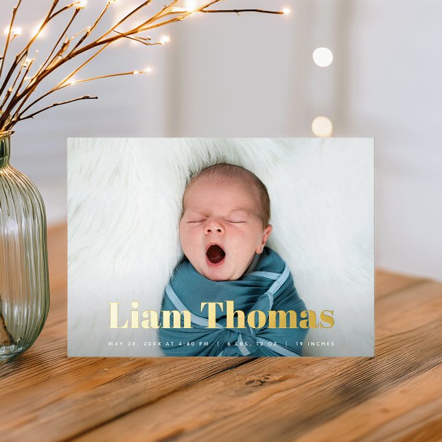 Joyful News Photo Collage Foil Birth Announcement (Creator Uploaded)