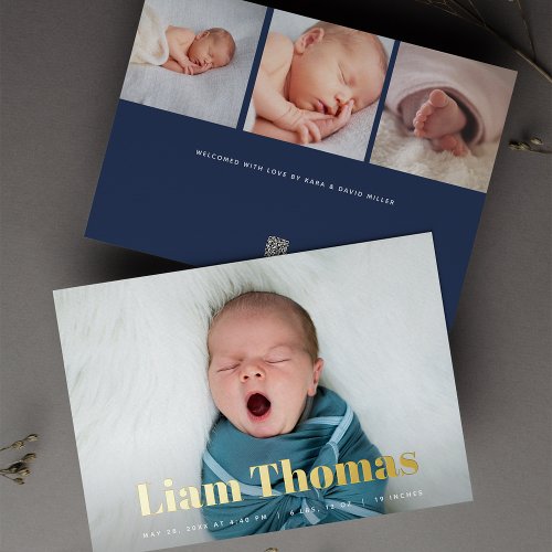 Joyful News Photo Collage Foil Birth Announcement