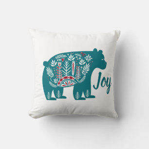 Joyful Nordic Scandia Bear Throw Pillow