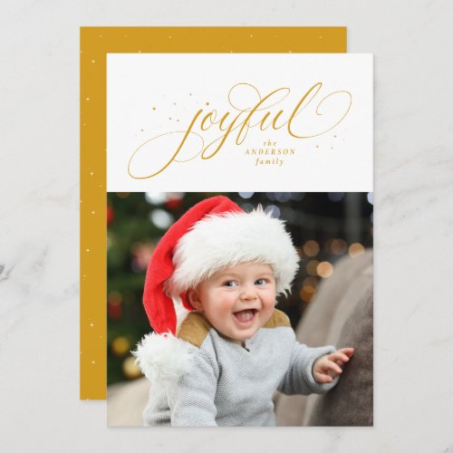 Joyful one photo gold star Christmas Holiday Card