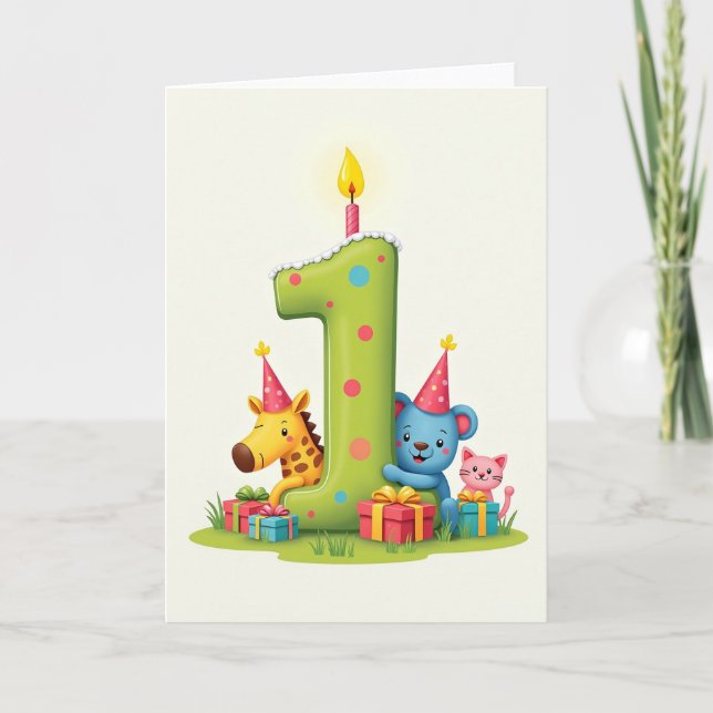 Joyful One Polka Dot Animal Card (Front)