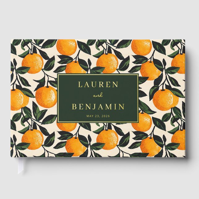 Joyful Orange Botanical Illustration Foil Guest Book (Front)