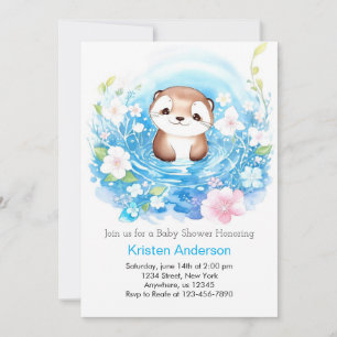 Joyful Otter's Watercolor Boy Baby Shower Invitation