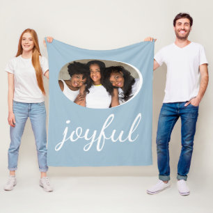 Joyful Pastel Blue Script Christmas Holiday Photo Fleece Blanket
