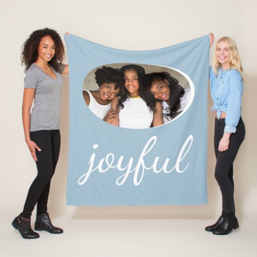 Joyful Pastel Blue Script Christmas Holiday Photo Fleece Blanket